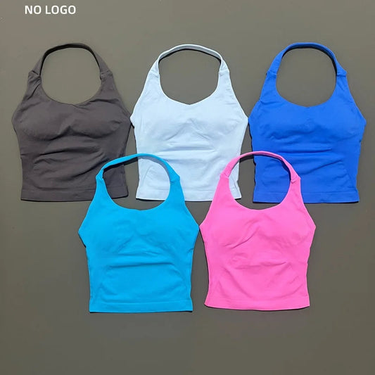 Halter Top Seamless Longline Strappy Gym Top Women Built-in Bra Removable Cups Activewear Yoga Tank Tops The Clothing Company Sydney