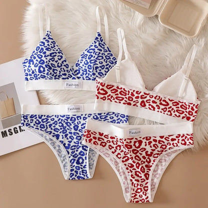Women's Seamless Bra Set Leopard V-neck Brassieres and Low Rise Panties Lingerie Sport Bra Top Female Cotton Underwear Set - The Clothing Company Sydney