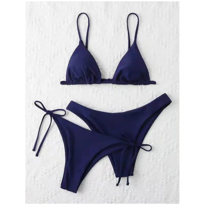 3 Piece Swimwear Women Lace Up Micro Bikini Set Solid Low Waist Swimsuit Beachwear Bathing Suit - The Clothing Company Sydney