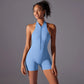 Hollow Backless Sport Jumpsuit Short Woman One Piece Gym Outfit Sleeveless Zipper Fitness Overalls Yoga Romper