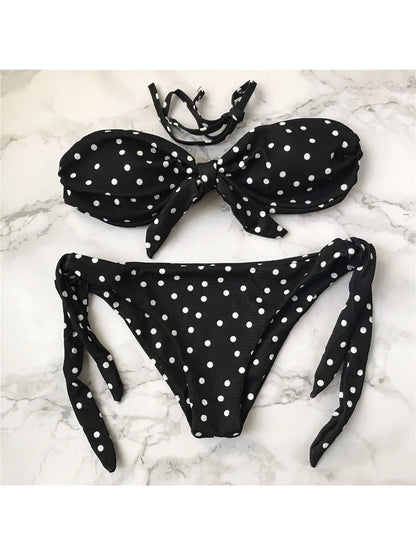 Polka Dot Knotted Bandeau Brazilian Bikini Women Swimwear Female Swimsuit Two-pieces Bikini set Bather Bathing Suit The Clothing Company Sydney