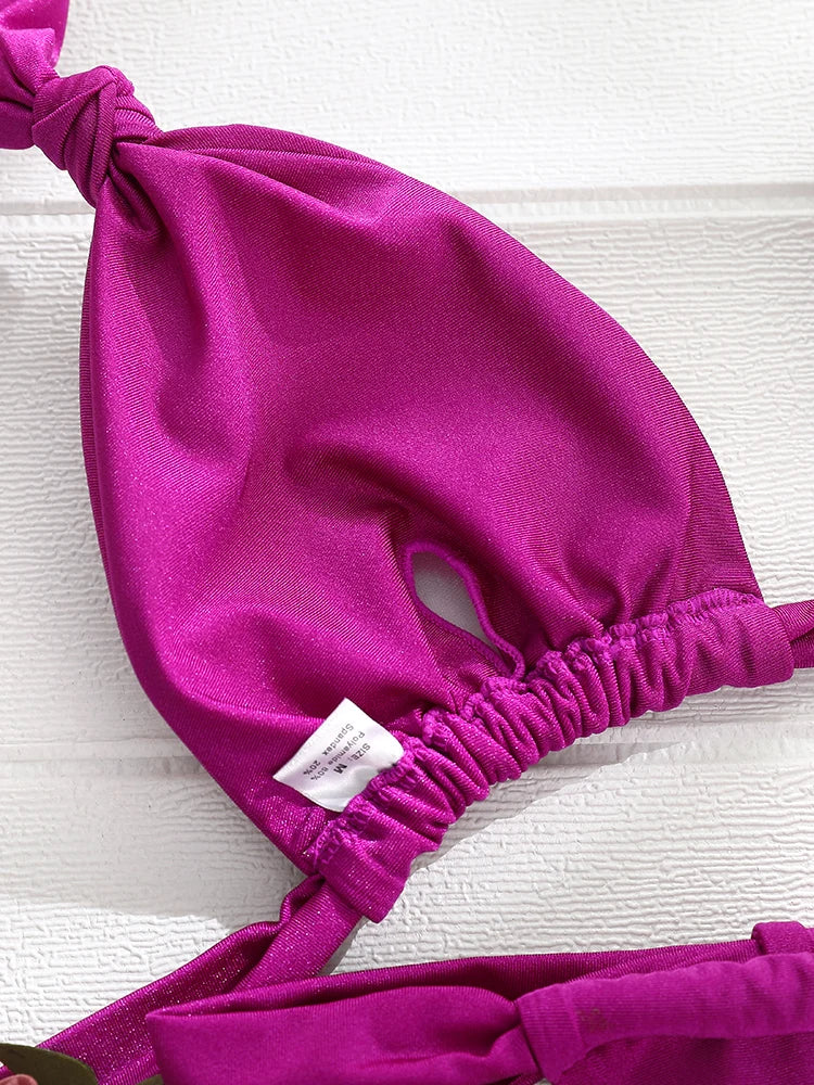 Tie down Bikini for Women Triangle Swimwear Bathing Suit 2 Piece Bikinis Set solid Push Up Swimsuit - The Clothing Company Sydney