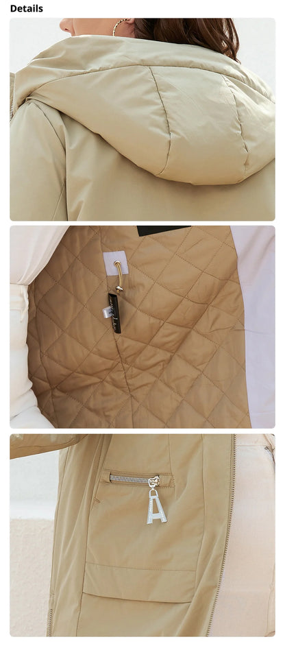 Women's jacket spring zipper long trench hooded outwear parka coat - The Clothing Company Sydney