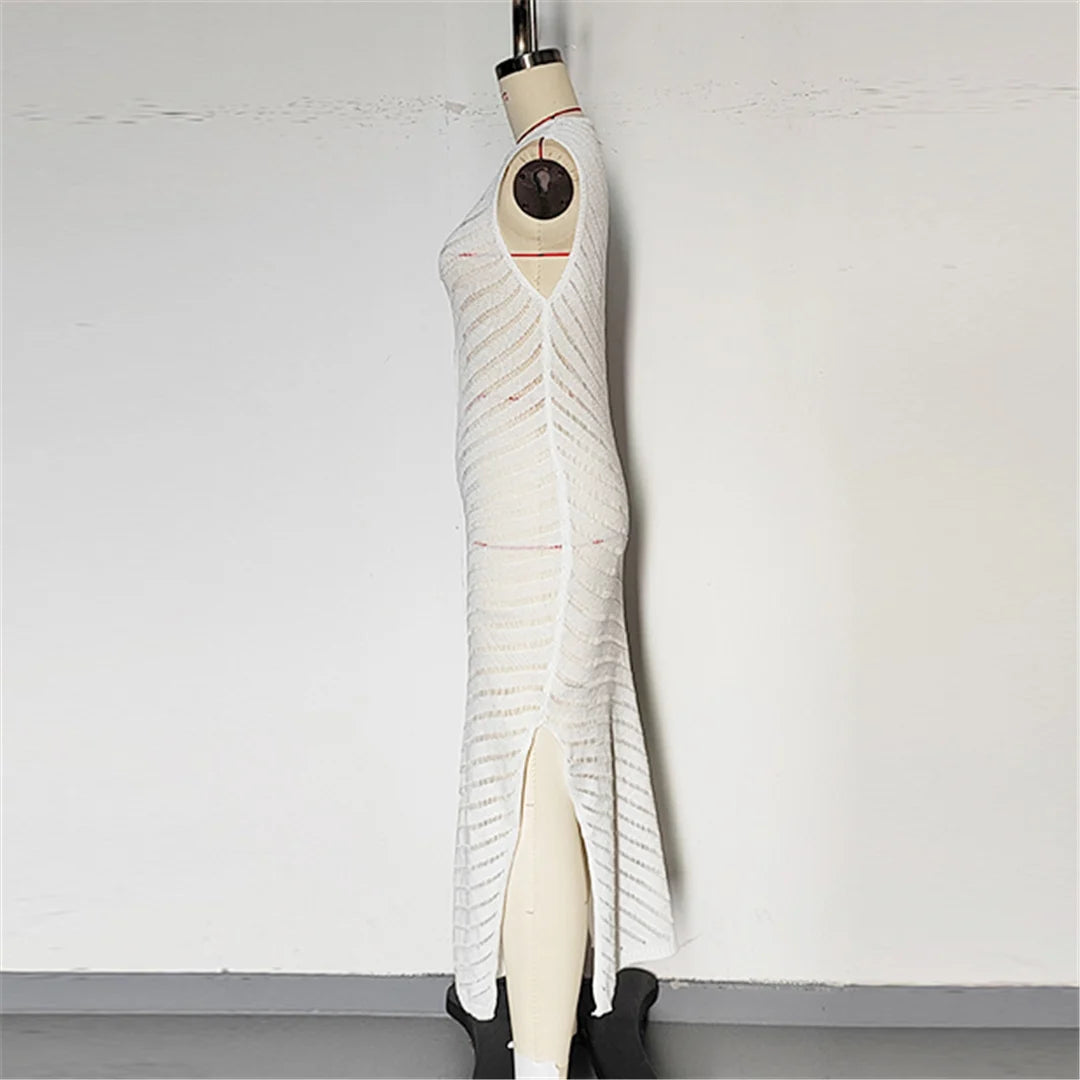 Hollow Out Sleeveless Crochet Knitted Tunic Beach Cover Up Cover-ups Mini Beach Dress Beach Wear Beachwear Female Women V6745 The Clothing Company Sydney