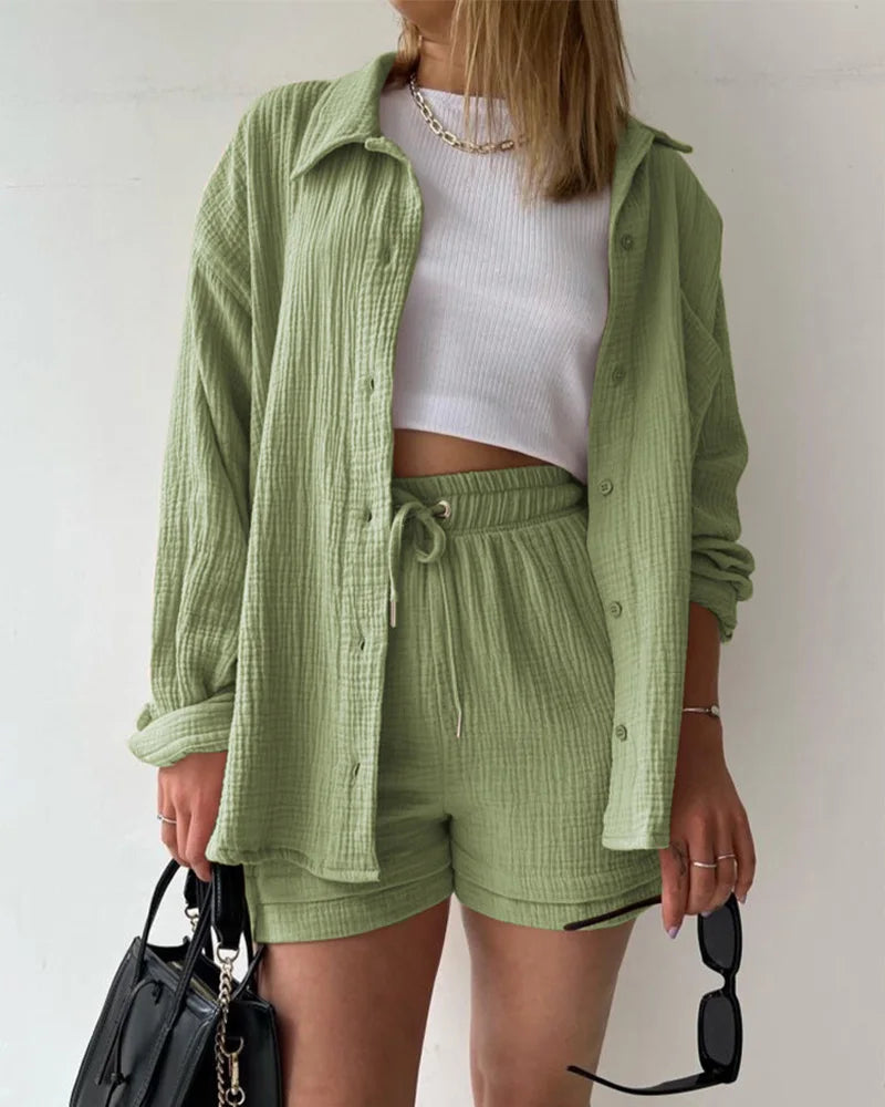 Summer Women's Suit Short Sets Outfits Suit Two Piece Button Up Matching Outfit Set - The Clothing Company Sydney