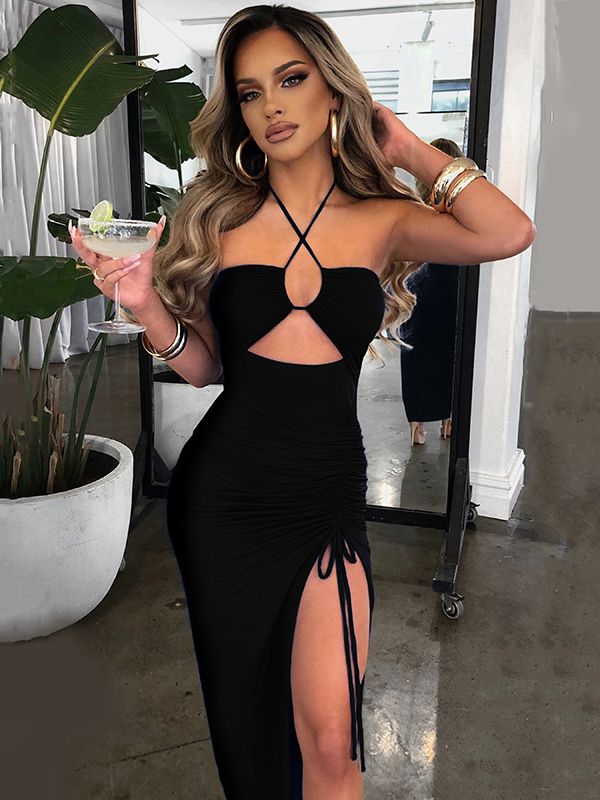 Hot Summer Halter Backless Sleeveless Cut Out Maxi Dress for Women Elegant Club Party Slit Dresses The Clothing Company Sydney