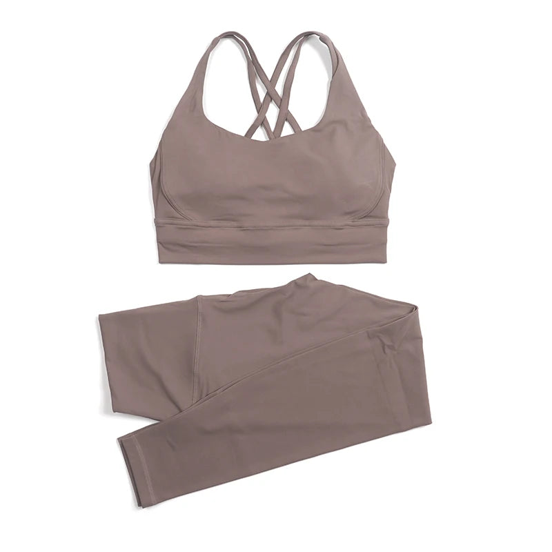 Nylon Yoga Set Women's Tracksuit Gym Fitness Set Woman 2 Piece Leggings Sports Bra Breathable Sportwear