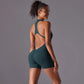 Hollow Backless Sport Jumpsuit Short Woman One Piece Gym Outfit Sleeveless Zipper Fitness Overalls Yoga Romper