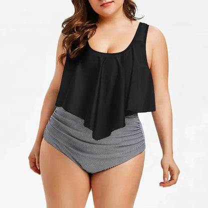 2 Piece Plus Size Swimsuit New Bikini High Waist Ruffle Edge Printed Striped Split Bikini Swimwear The Clothing Company Sydney