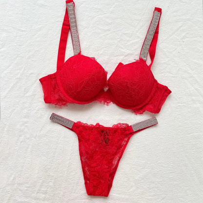 2 Piece Rhinestone Letter Seamless Bra Panties Backless Wireless Set Underwear Push Up Bra luxurious Women Lingerie Set The Clothing Company Sydney