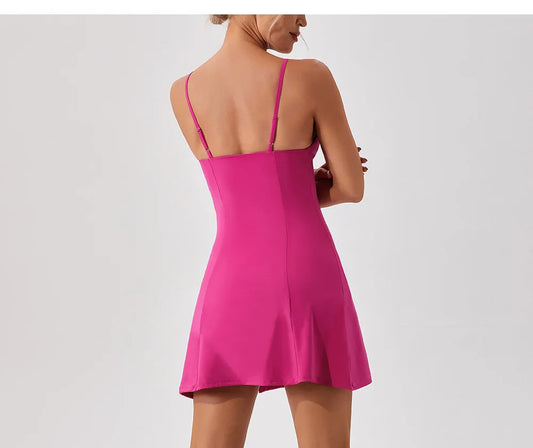 Women's New Inner Shorts Sleeveless Tennis Dresses Workout Solid Outfits Slip Golf Dress Yoga Running Dress - The Clothing Company Sydney