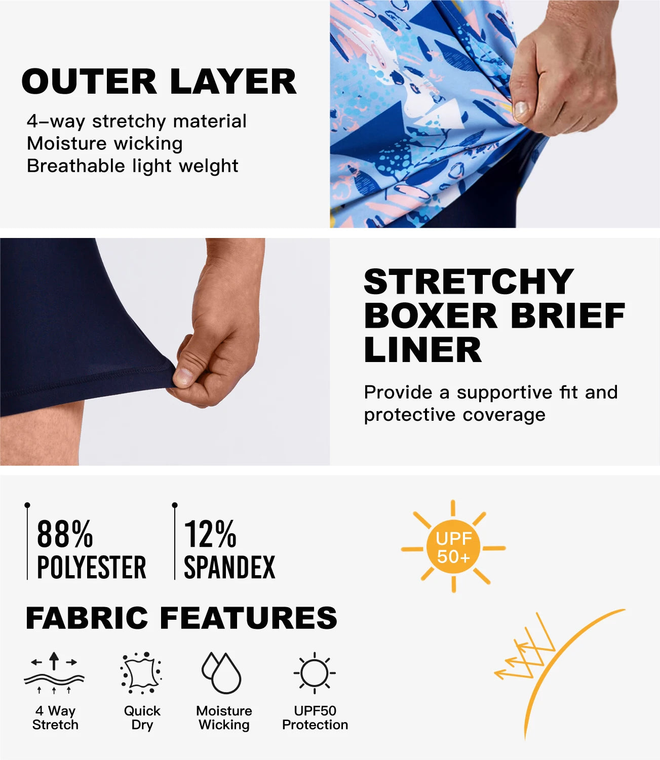Mens Swimming Trunks with Compression Liner Stretch Swimwear 2 in 1 Quick Dry Running Gym Swim Shorts  Board Shorts - The Clothing Company Sydney