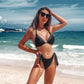 Women's V Neck Solid Logo Print Triangle Bikini Set Two Piece Set Swimsuit Bathing Suit Swimwear Beach Suit - The Clothing Company Sydney