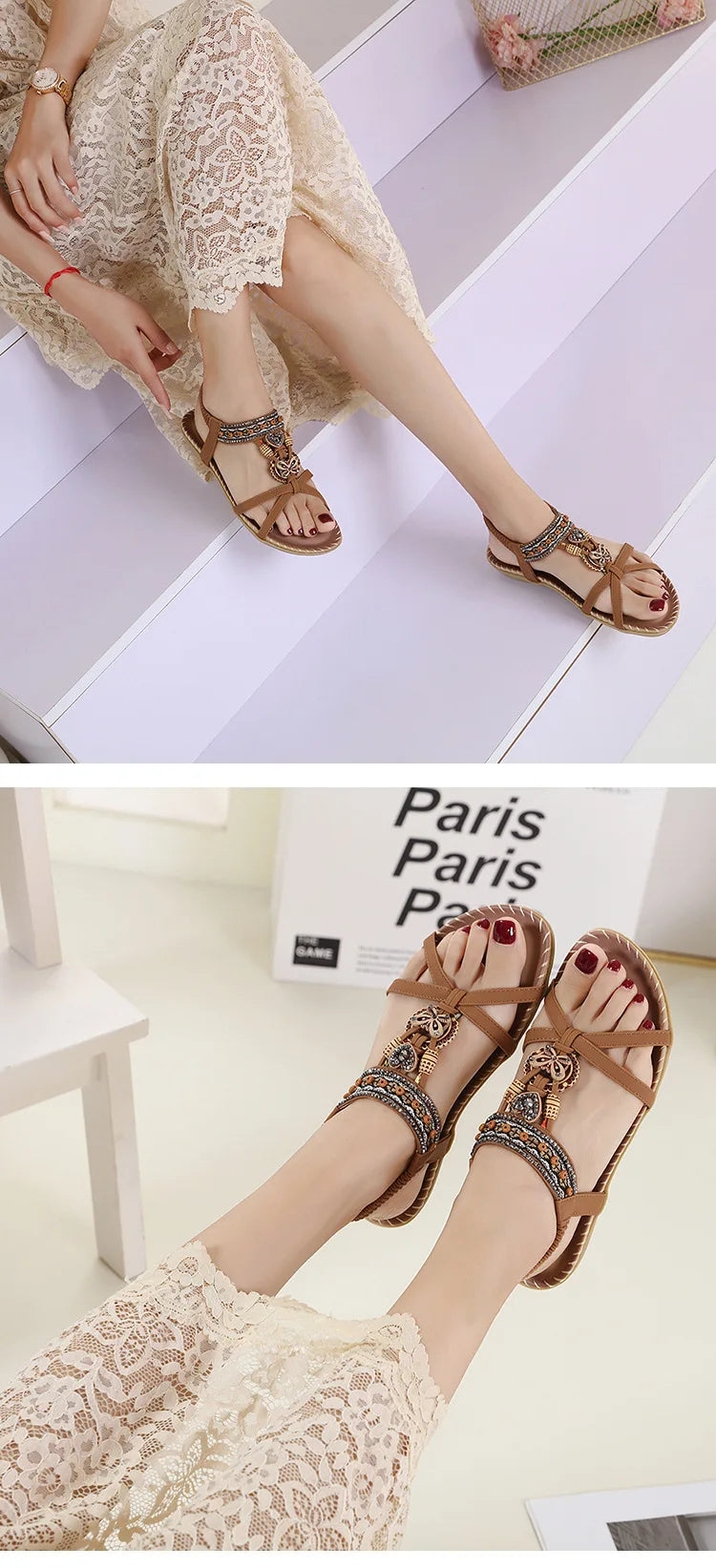 Women Fashion  Flat Flower Rhinestone Open Toe Outdoor Wear Beach Sandals - The Clothing Company Sydney