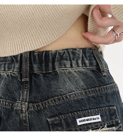 Women's Streetwear Retro High Waist Jeans Loose Wide Leg Denim Trousers Y2K Baggy Pants - The Clothing Company Sydney
