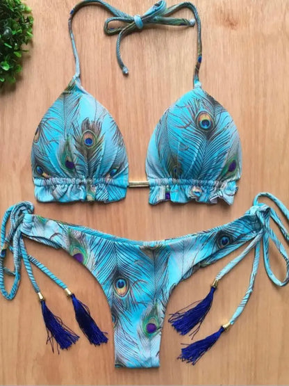 2 Piece Micro Swimsuit Women Feather Print Swimwear Female Bathing Suit Bikini Set The Clothing Company Sydney
