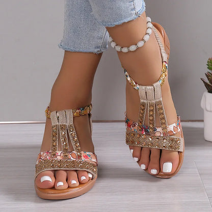 Summer Women's Wedge Shiny Rhinestones Elastic Platform Peep Toe Outdoor Sandals - The Clothing Company Sydney
