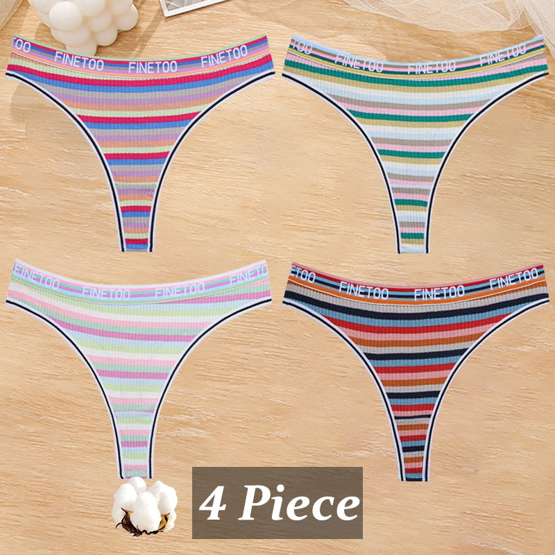 4 Piece Set Women's Cotton Colourful Stripe Panties Underwear G-Strings Rainbow Thongs Female Soft Breathable Intimates Lingerie The Clothing Company Sydney