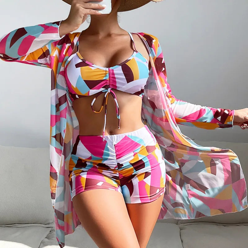 Print Three-Piece Swimsuits Tankini Sets Swimwear Push Up Beach Wear Bathing Suit Swimming Suit The Clothing Company Sydney