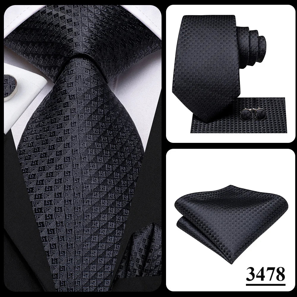 3 Piece Black Floral Silk Wedding Tie For Men Handky Cufflink Elegant Necktie Set For Men - The Clothing Company Sydney