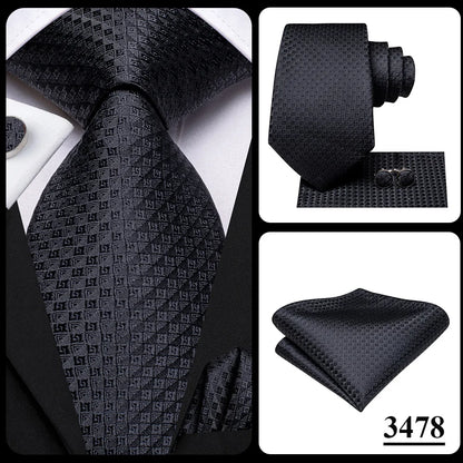 3 Piece Black Floral Silk Wedding Tie For Men Handky Cufflink Elegant Necktie Set For Men - The Clothing Company Sydney