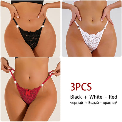3 Pack Lace Thong Panties Women Perspective Underwear Low Waist Thin Strap Thongs Bow Ladies Briefs Lingerie Comfortable G-string The Clothing Company Sydney