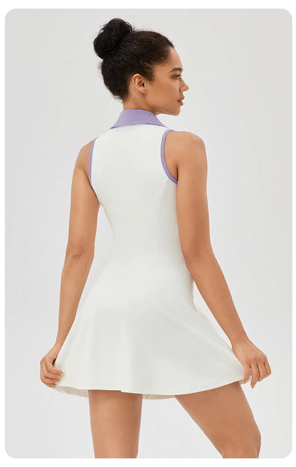 Summer Zip Front Tennis Skirt Sleeveless Golf Dress for Workout Exercise Skirt Athletic Dresses - The Clothing Company Sydney