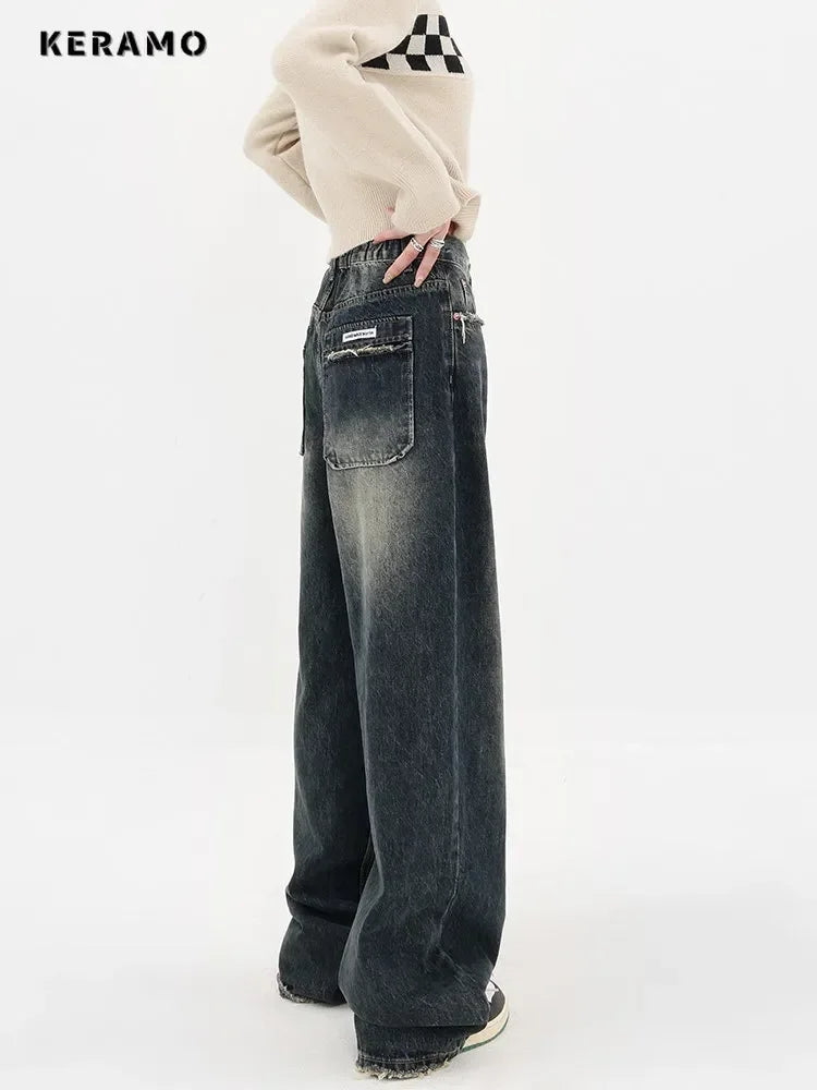 Women's Streetwear Retro High Waist Jeans Loose Wide Leg Denim Trousers Y2K Baggy Pants The Clothing Company Sydney
