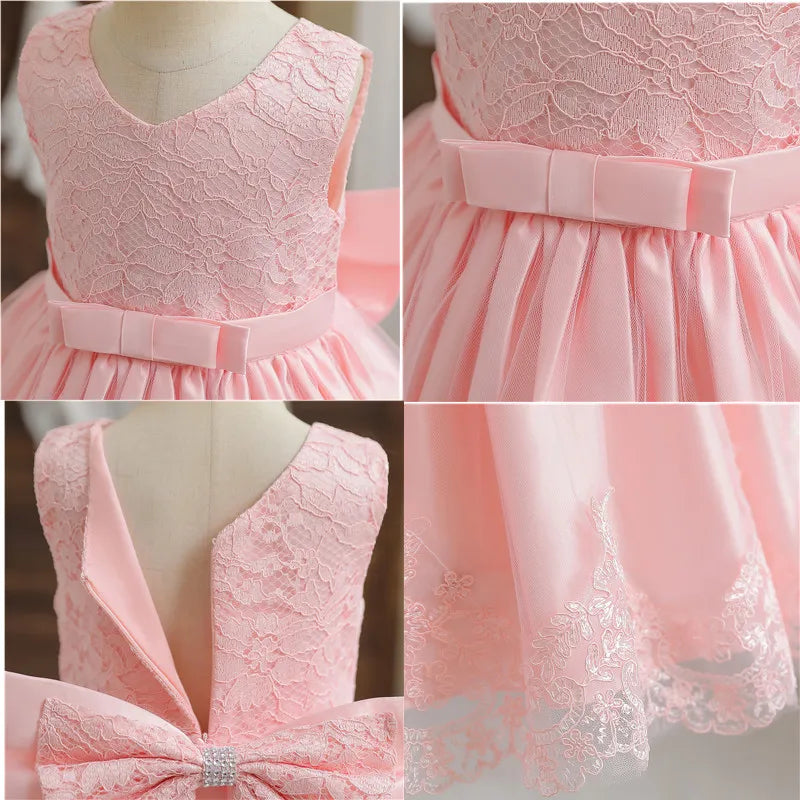 Cute Baby Girl's Tutu Dress Embroidery Lace Flower Princess Gown Birthday Party Newborn Formal Dress - The Clothing Company Sydney