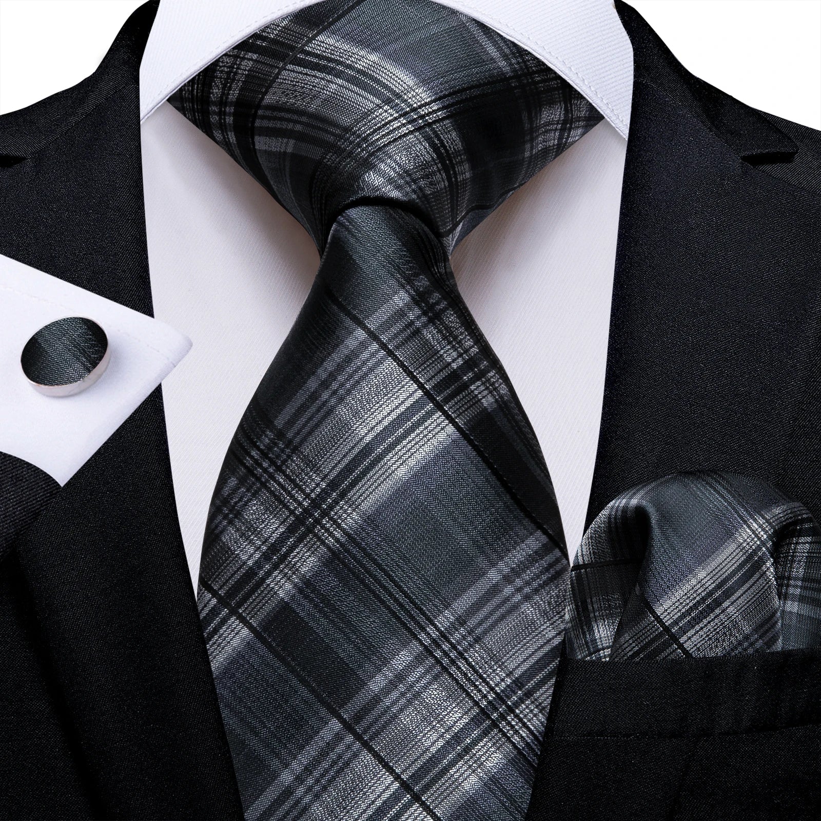 Plaid Print Men's Tie Set 8cm Width Neck Tie Handkerchief Cufflinks Business Wedding Tie Gift Set The Clothing Company Sydney