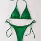 Metallic Halter Triangle Swimsuit Women Swimwear Bathing Suits Brazilian Thong Micro Bikinis Set Beach Wear