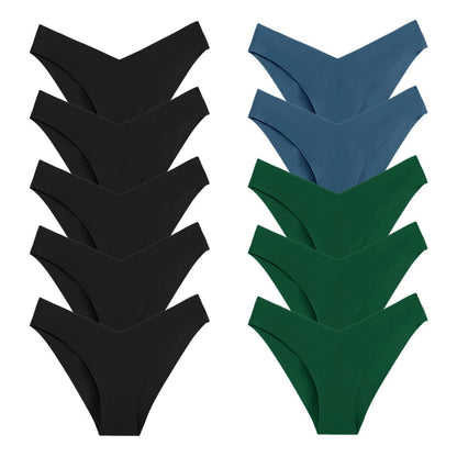 10 Pack Women's Seamless Panties V-Type Drop Waist Female Underwear Ice Silk Underpants Briefs The Clothing Company Sydney