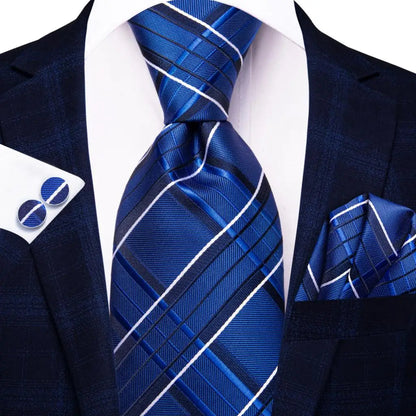 Blue Paisley Silk Tie Set – Necktie, Cufflinks & Hanky for Men The Clothing Company Sydney