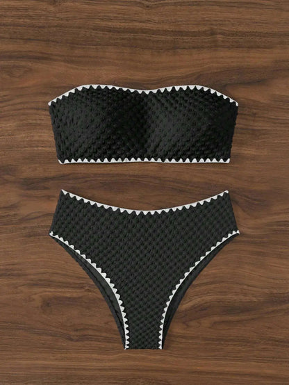 Swimwear White 2 Piece Strapless Swimsuit Bandeau Backless Bikini Set Lace-up Patchwork Bathing Suit The Clothing Company Sydney