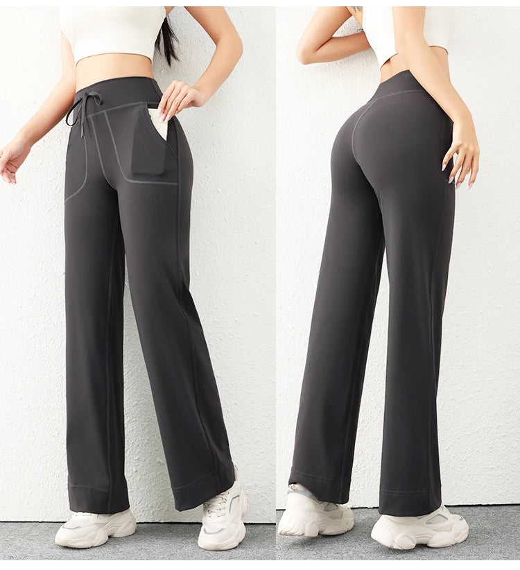 Women's Casual Loose Straight Running Sweatpants Wide Leg Drawstring Design With Side Pockets Leggings Yoga Pants The Clothing Company Sydney