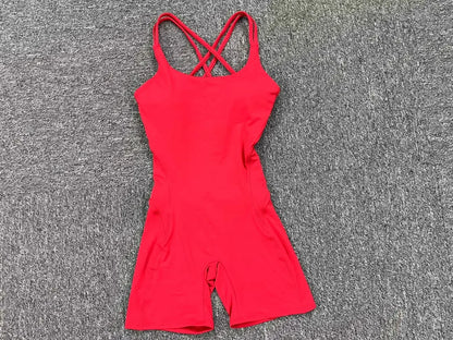 Criss Cross Backless Unitard Gym Women Romper One Piece Yoga Set Sportswear Sleeveless Sport Short Jumpsuit Playsuit Fitness Overalls - The Clothing Company Sydney