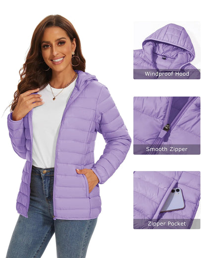 Warm Puffer Jackets Hooded Womens Full Zip Multi-pockets Quilted Jacket Winter Waterproof Camping Down Coat Lightweight Parka The Clothing Company Sydney