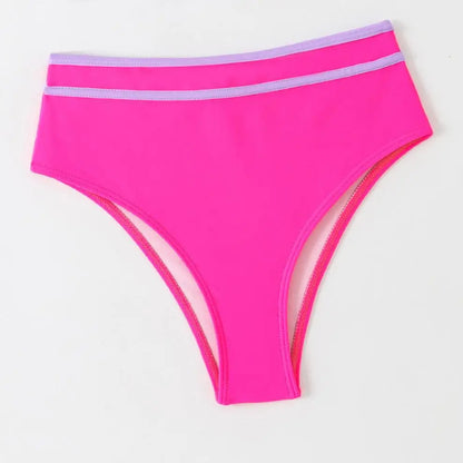 2 Piece Vintage Hot Pink Patchwork Bikini Set Summer Push Up Bra High Waist Swimsuit Beach Bathing Suit Two Piece Swimwear - The Clothing Company Sydney