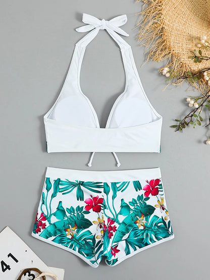 2 Piece Halter Bikini Set Shorts Swimsuit High Waist Swimwear Female Printed Bathers Swimming Bathing Swim Suit Beachwear - The Clothing Company Sydney