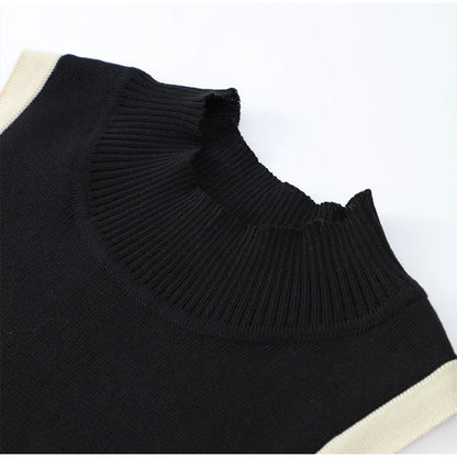 Women's Knitted O-neck Mini Dress Elegant Sleeveless High Waist Pleated Dresses - The Clothing Company Sydney