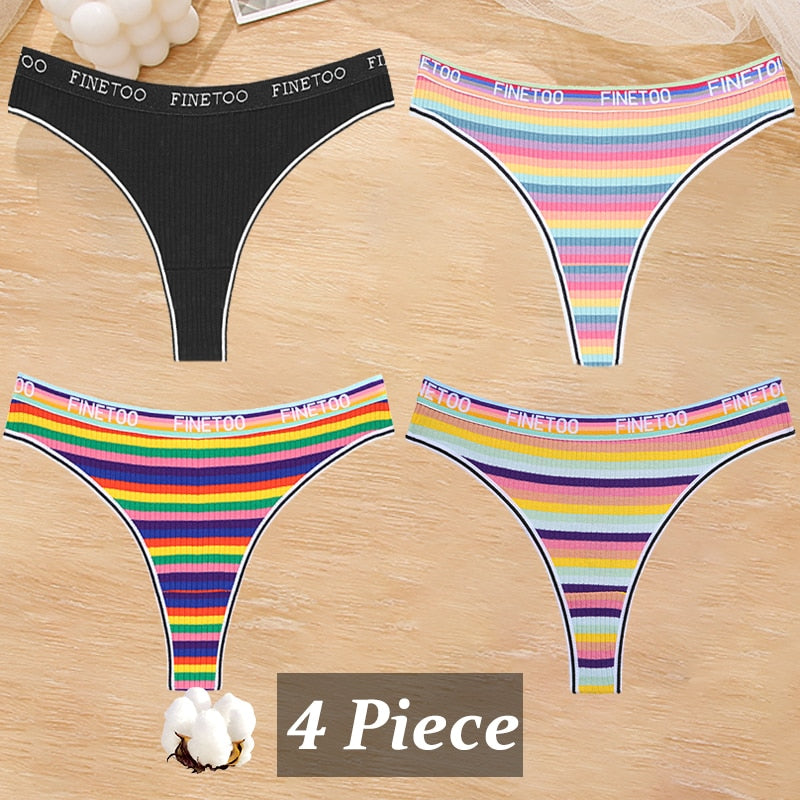 4 Piece Set Women's Cotton Colourful Stripe Panties Underwear G-Strings Rainbow Thongs Female Soft Breathable Intimates Lingerie The Clothing Company Sydney