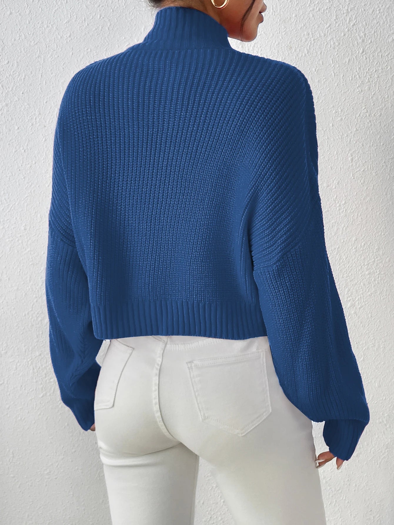 Women's Ribbed Knitted Sweater Mock Neck Long Sleeve Pullover High Neck Drop Shoulder Jumper - The Clothing Company Sydney