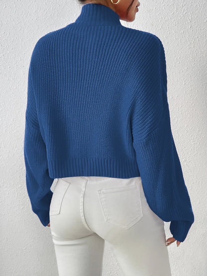 Women's Ribbed Knitted Sweater Mock Neck Long Sleeve Pullover High Neck Drop Shoulder Jumper - The Clothing Company Sydney