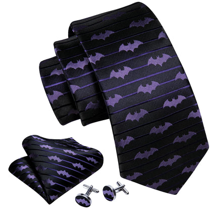 Silk Tie For Men Novelty Animal Black Stripe Necktie Pocket Square Cufflinks Set Wedding Party Outfit Set - The Clothing Company Sydney