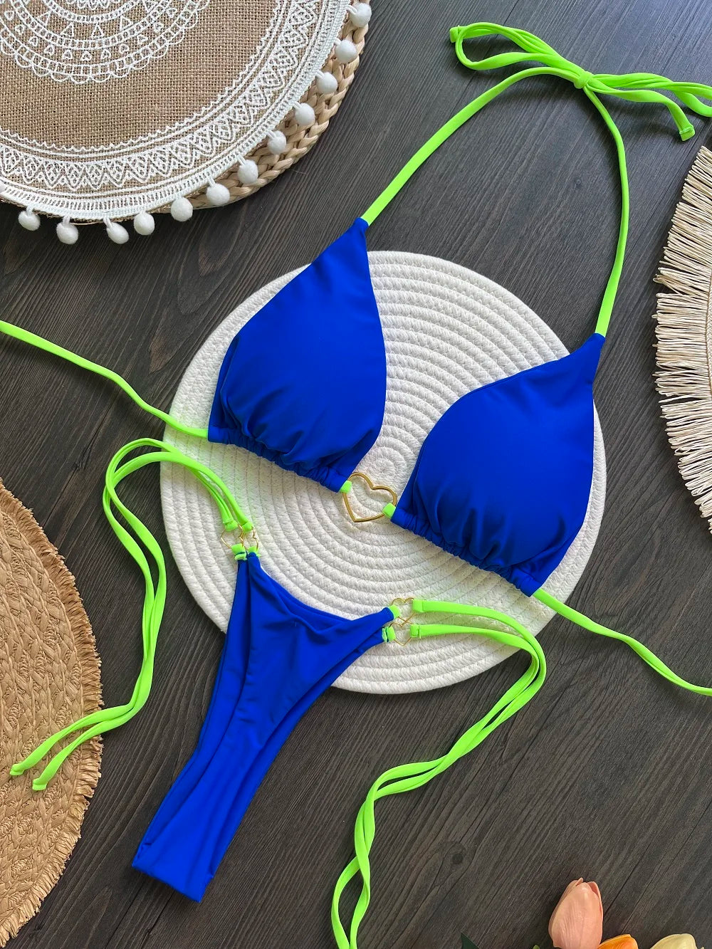 Halter Solid color Bikini Set Women's Swimsuit Two piece Triangle Thong Swimwear Bathing Suit The Clothing Company Sydney