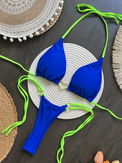 Halter Solid color Bikini Set Women's Swimsuit Two piece Triangle Thong Swimwear Bathing Suit The Clothing Company Sydney
