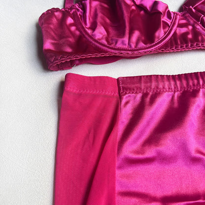 5 Piece Satin Lingerie Underwear Lace Seamless Intimate Skirt Bra And Briefs Outfit Set - The Clothing Company Sydney