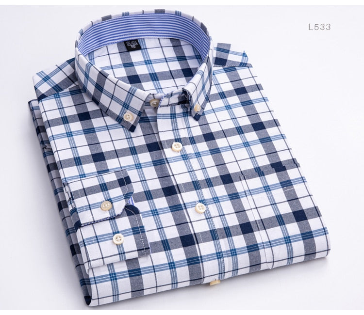 Men's Versatile Casual Checkered Oxford Cotton Shirts Single Pocket Long Sleeve Standard-fit Button Down Gingham Striped Shirt The Clothing Company Sydney