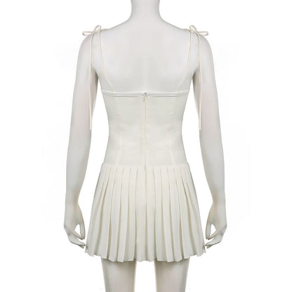 Fashion Chic Fold White Pleated Dress Mini Pins Up Birthday Party Sundress Strappy Corset Summer Dress - The Clothing Company Sydney