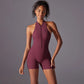 Hollow Backless Sport Jumpsuit Short Woman One Piece Gym Outfit Sleeveless Zipper Fitness Overalls Yoga Romper